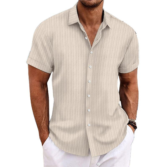 Niklas | Cotton linen striped short sleeve shirt