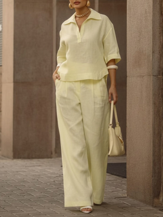 Monaa | Casual two-piece set with shirt and wide-leg pants