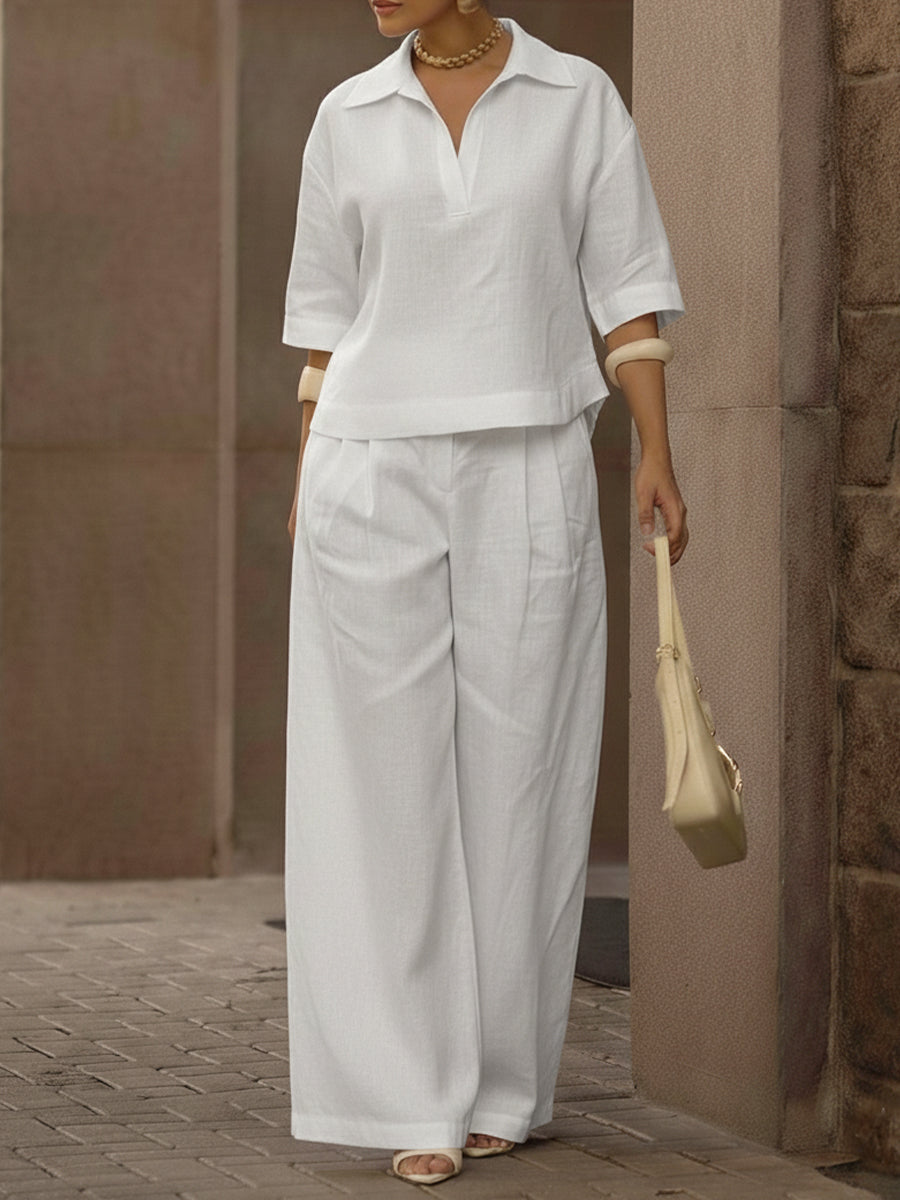 Monaa | Casual two-piece set with shirt and wide-leg pants
