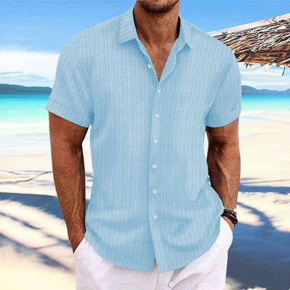 Niklas | Cotton linen striped short sleeve shirt