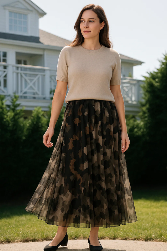 Leona | Sweater & Flowing Leopard Skirt Set