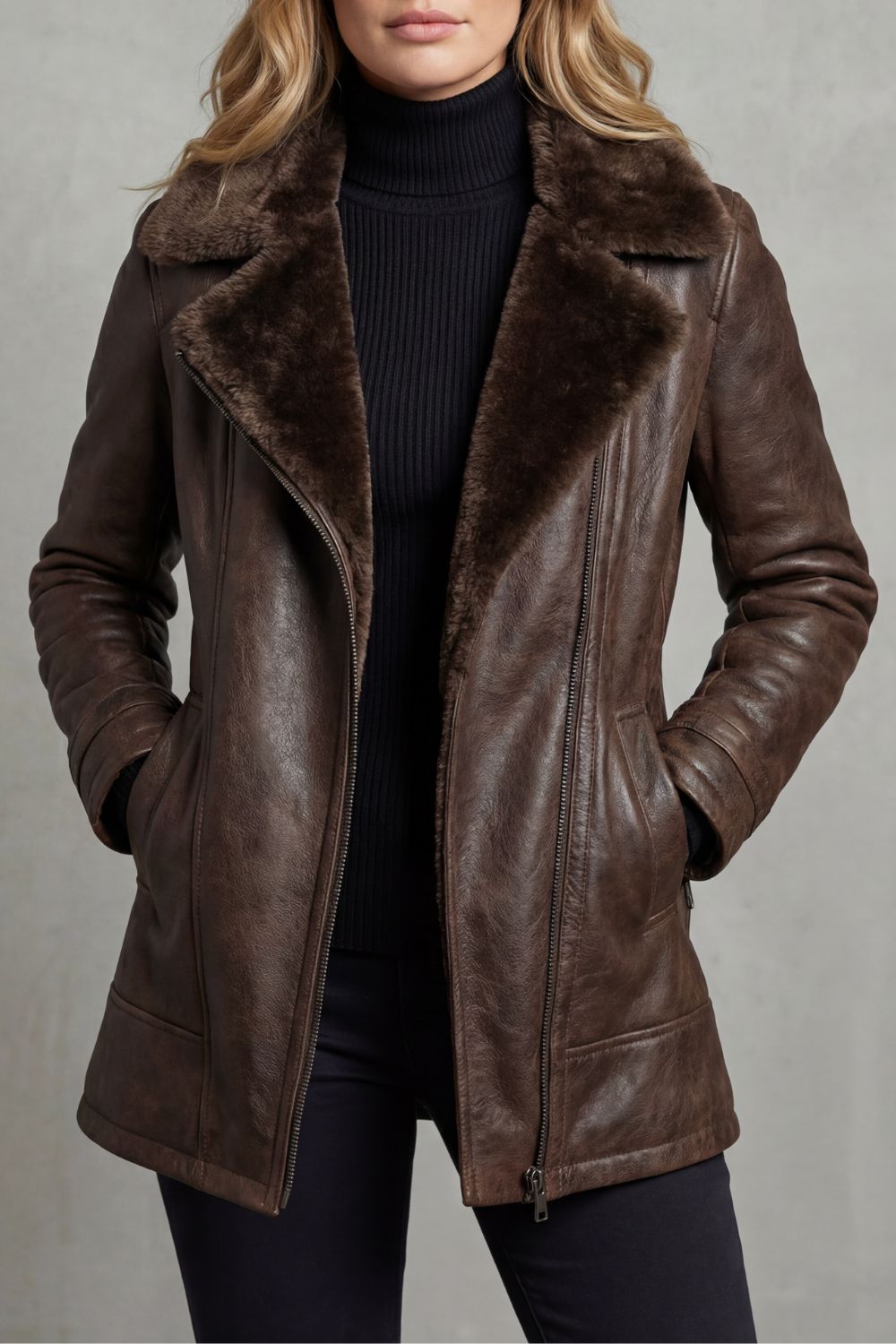 Ravella | Leather Jacket with Shearling Collar