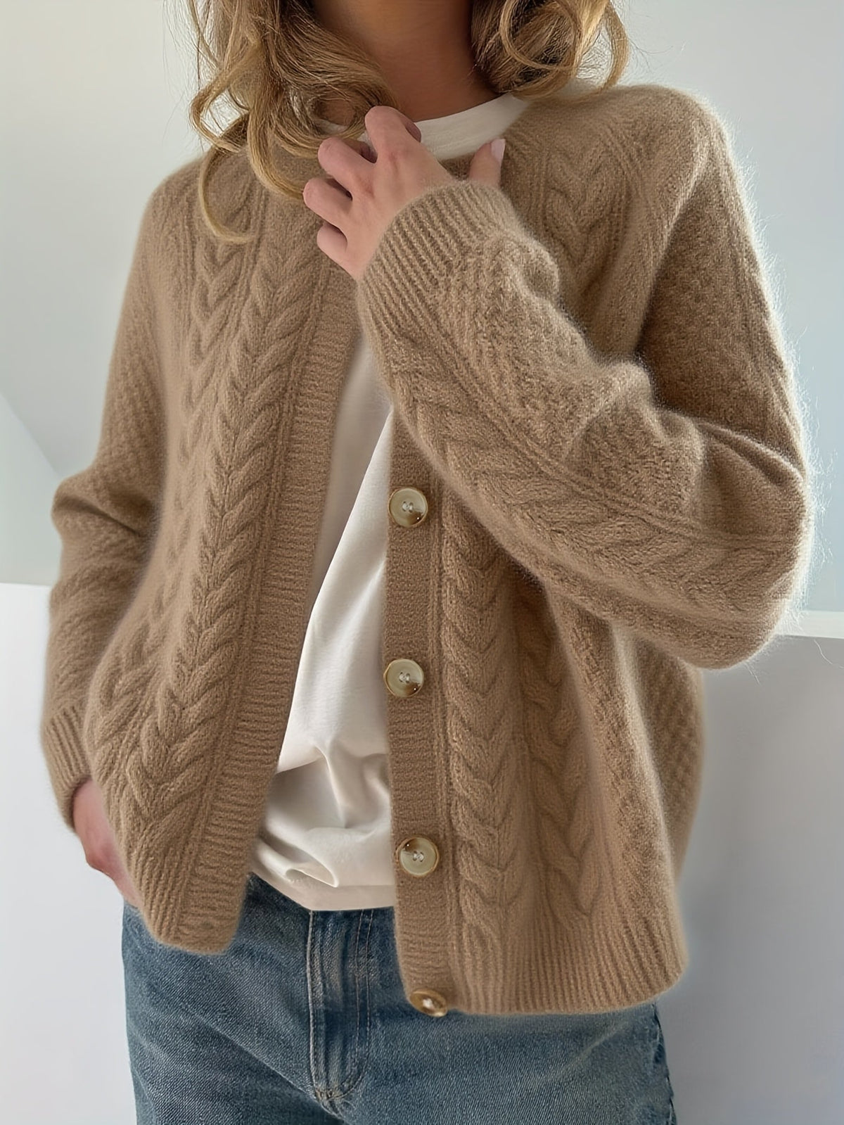Dwina™ Cardigan with Buttons and Cable Knit Pattern