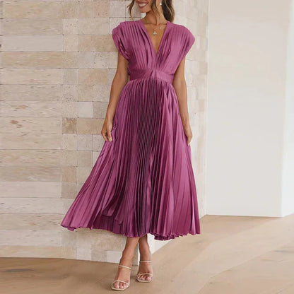 Lisi Maxi Dress with V-Neck and Pleats