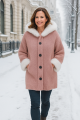 Nodia – Knitted Coat with Hood and Faux Fur Trim