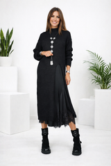 Valérie | Satin Maxi Dress & Fine Knit Sweater Set