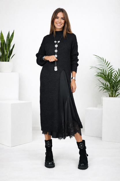 Valérie | Satin Maxi Dress & Fine Knit Sweater Set