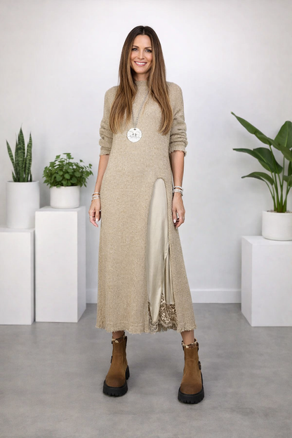 Valérie | Satin Maxi Dress & Fine Knit Sweater Set
