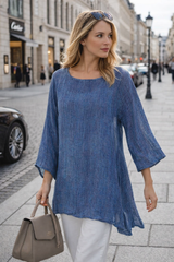 LIVIA | Oversized Women's Tunic Blouse made of Cotton-Linen with O-Neck