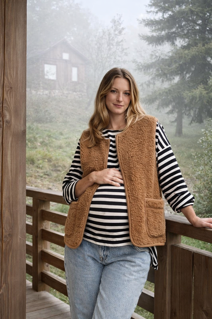 Alma | Sleeveless Brown Wool Maternity Jacket