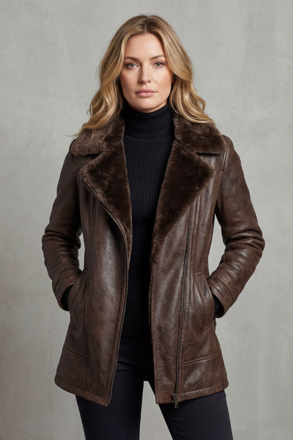 Ravella | Leather Jacket with Shearling Collar