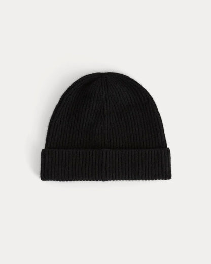 Cashmere Beanie with Ribbed Trim | Black