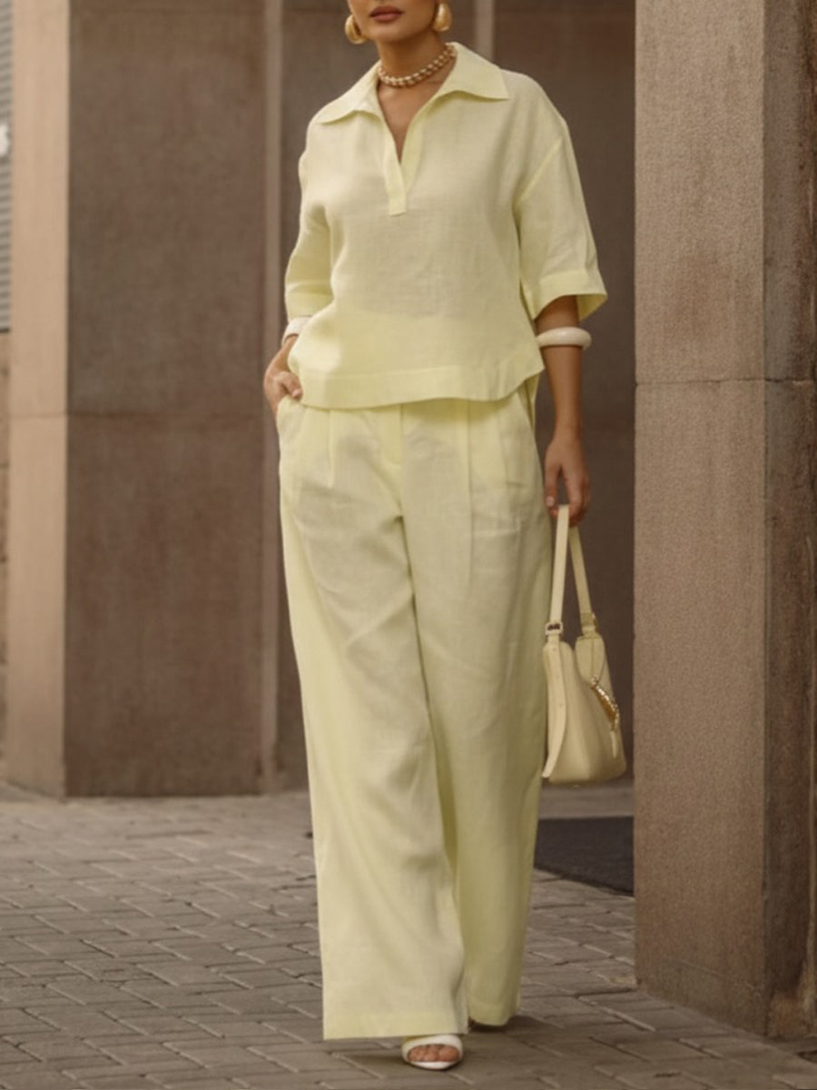Monaa | Casual two-piece set with shirt and wide-leg pants