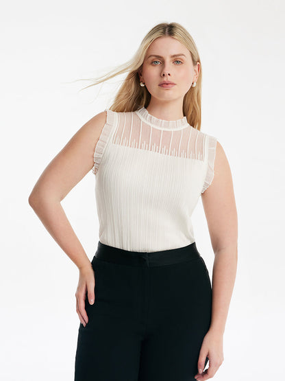 Women's Top with Ruffles Made from Tencel and Wool