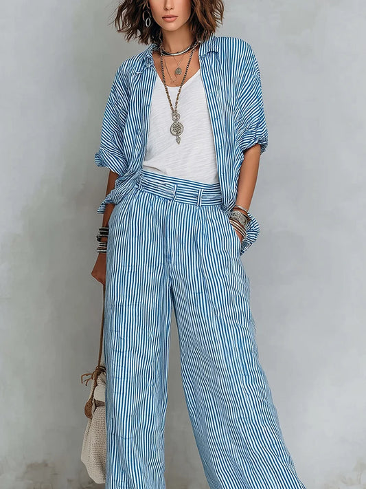 Orielle | Set with Striped Shirt and Wide Trousers