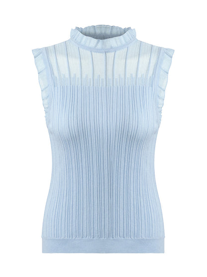 Women's Top with Ruffles Made from Tencel and Wool