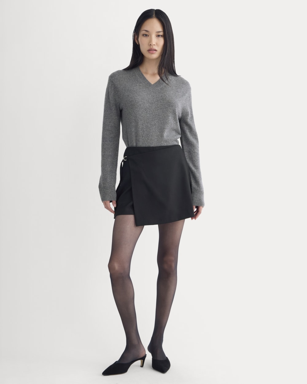 Mini Wrap Skirt in Tailored Twill | Black