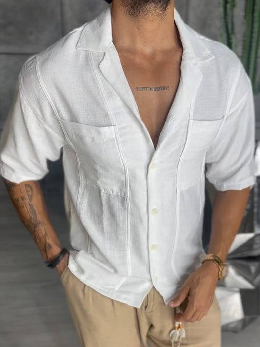 Benil | Cotton linen shirt with multi pockets