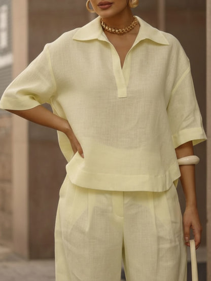 Monaa | Casual two-piece set with shirt and wide-leg pants