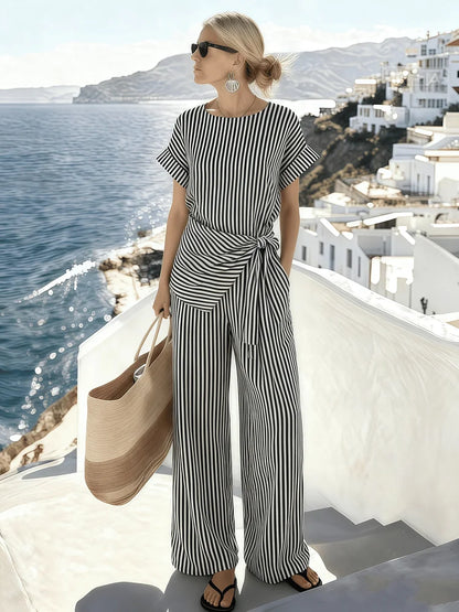 Zinnia | Striped Jumpsuit with Round Neck