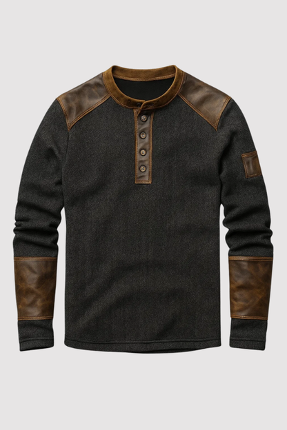 Henry | Vintage Henley Pullover with Leather Accents
