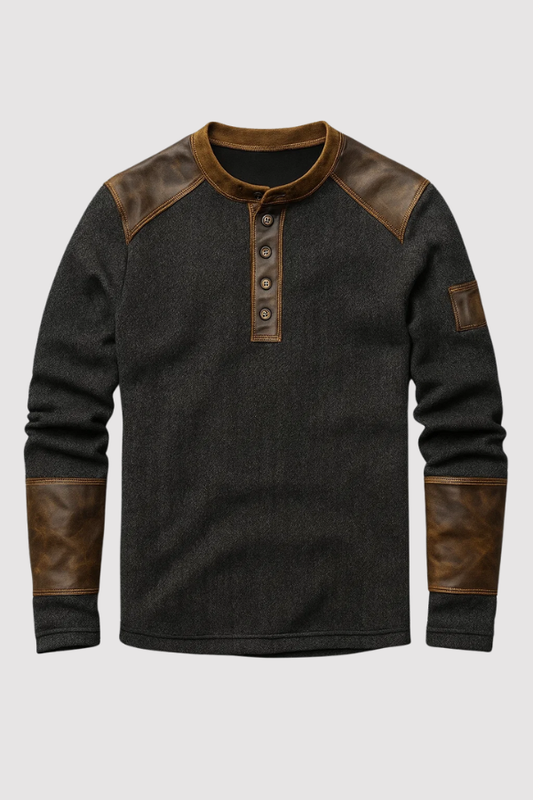 Henry | Vintage Henley Pullover with Leather Accents