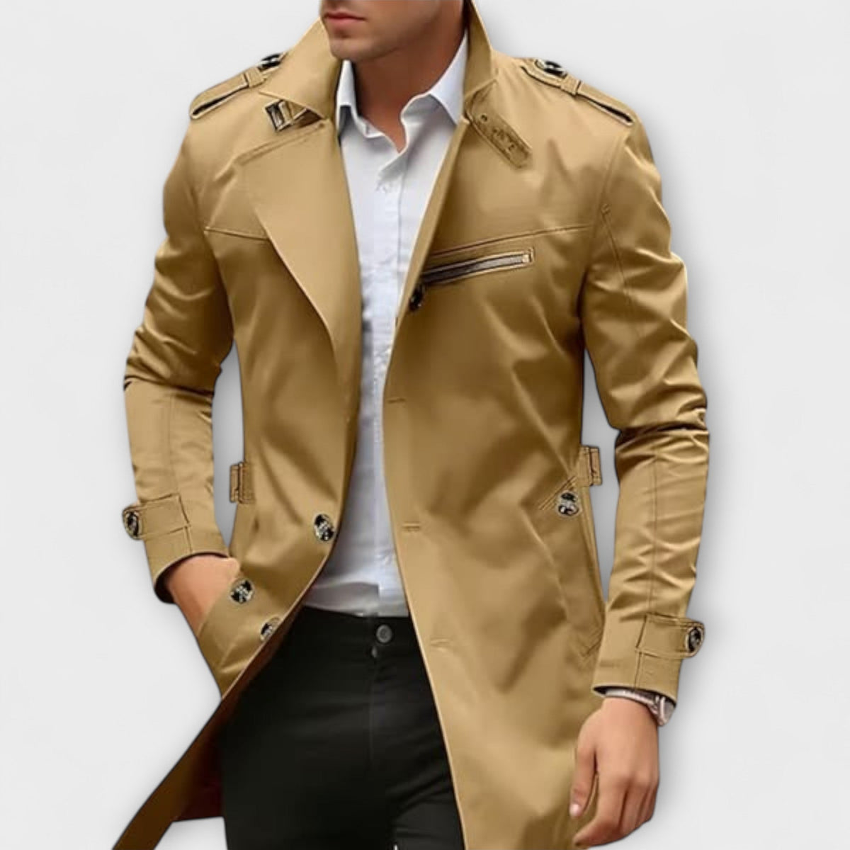 Leandro | Classic Men's Trench Coat in Beige