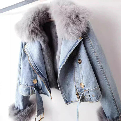Phylicia | Elegant Denim Jacket with Faux Fur Collar