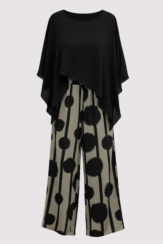 Ladies' Outfit – Asymmetric Print Set, Modern & Stylish