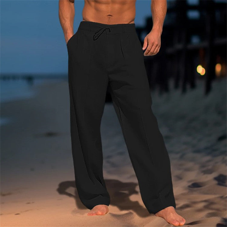 Luca | Men's Linen Trousers with Drawstring and Pleated Front