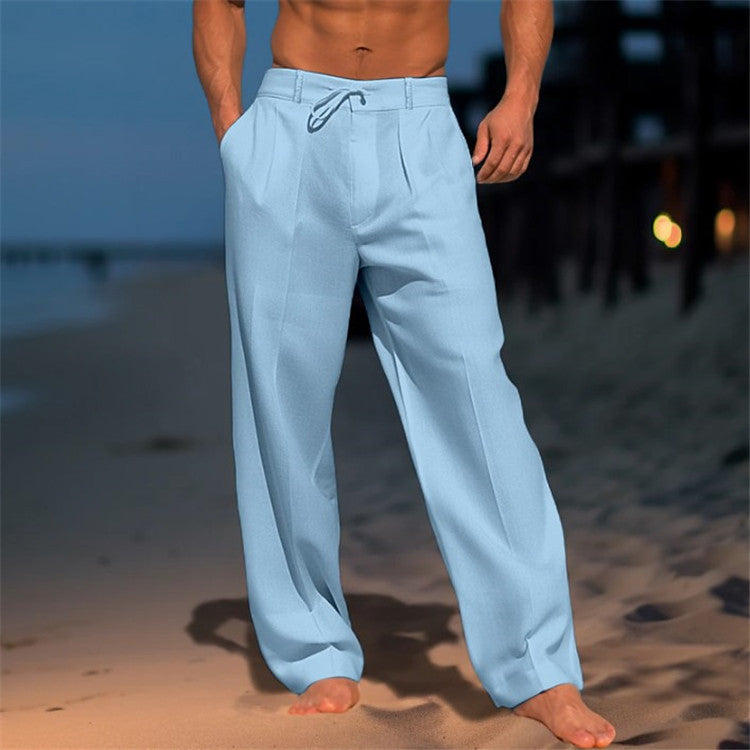 Luca | Men's Linen Trousers with Drawstring and Pleated Front