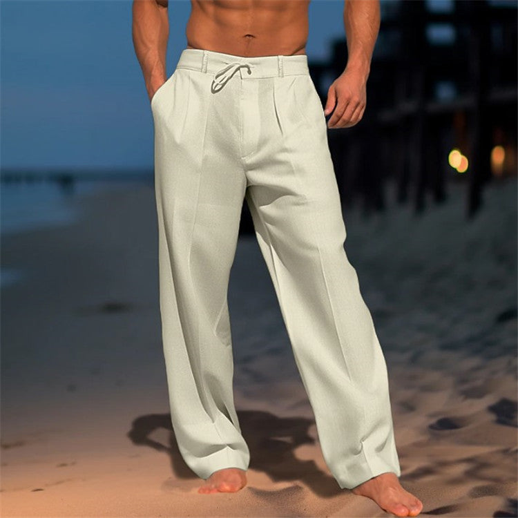 Luca | Men's Linen Trousers with Drawstring and Pleated Front