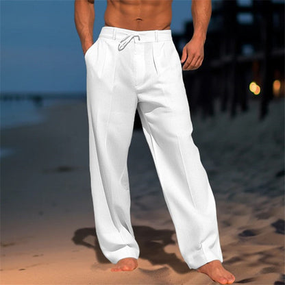 Luca | Men's Linen Trousers with Drawstring and Pleated Front