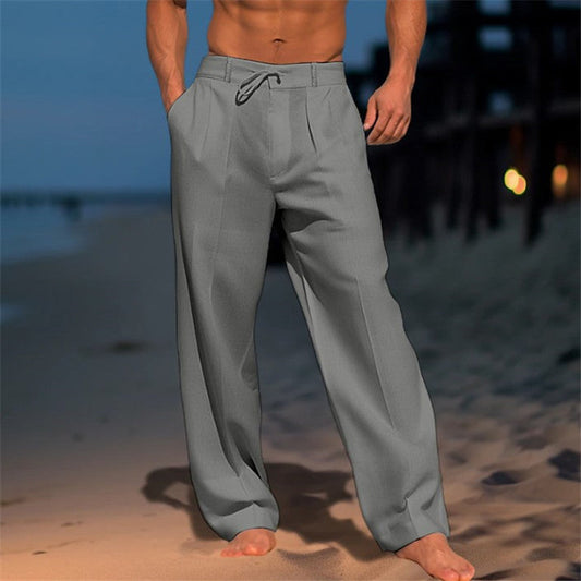 Luca | Men's Linen Trousers with Drawstring and Pleated Front