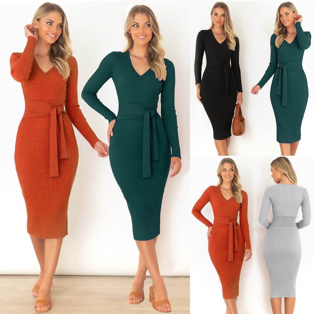 Slim Dress with V-Neck