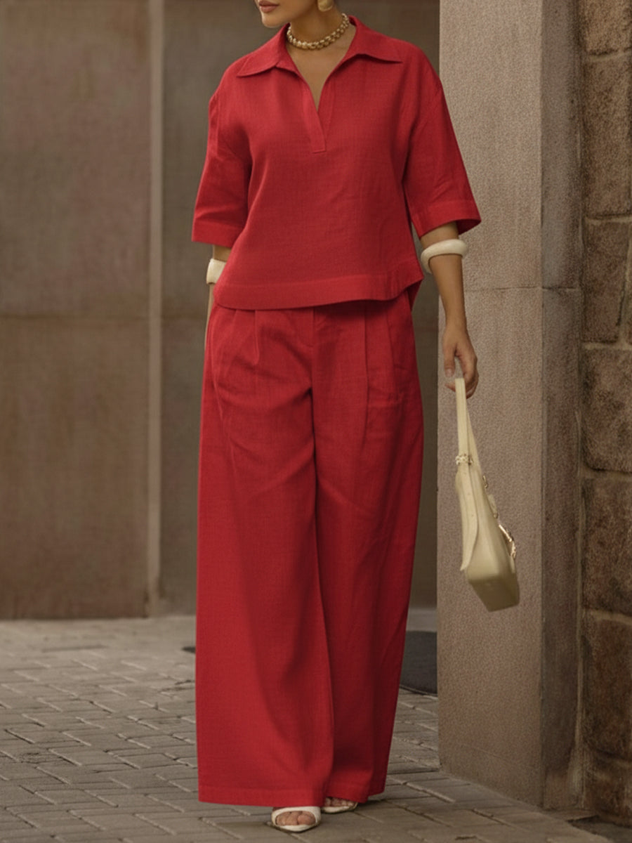 Monaa | Casual two-piece set with shirt and wide-leg pants