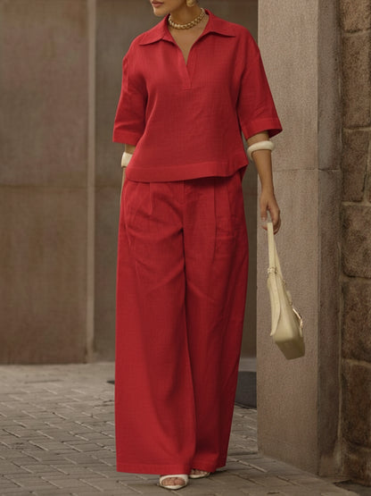 Monaa | Casual two-piece set with shirt and wide-leg pants