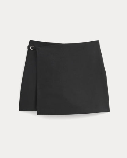 Mini Wrap Skirt in Tailored Twill | Black