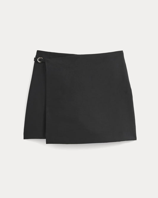 Mini Wrap Skirt in Tailored Twill | Black