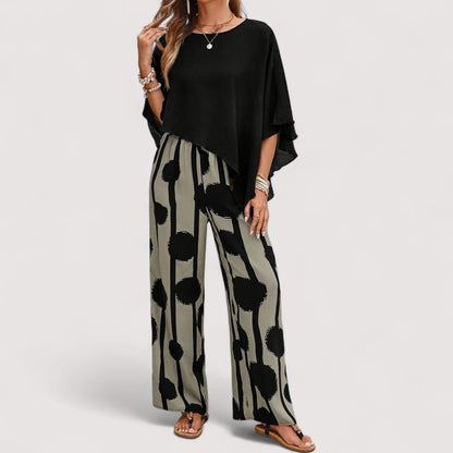 Ladies' Outfit – Asymmetric Print Set, Modern & Stylish