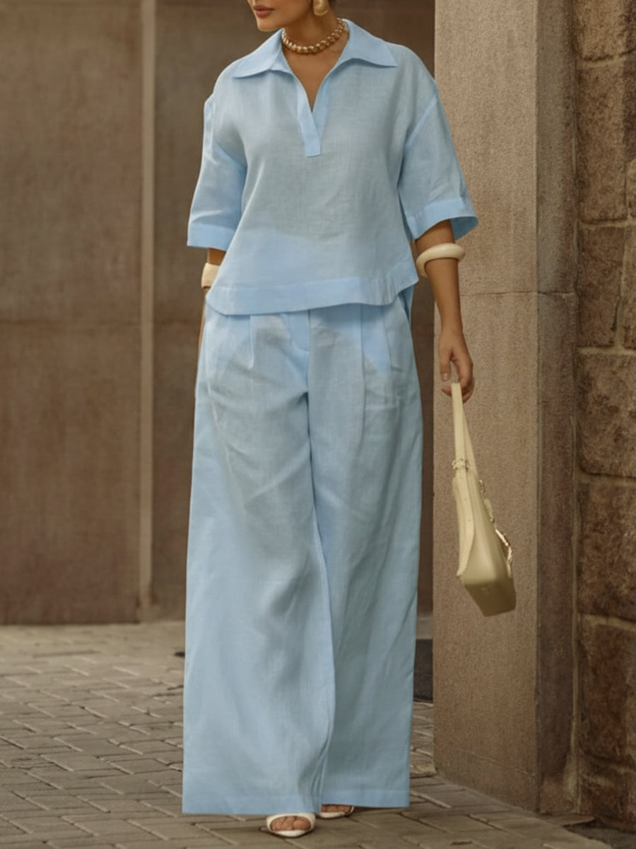 Monaa | Casual two-piece set with shirt and wide-leg pants