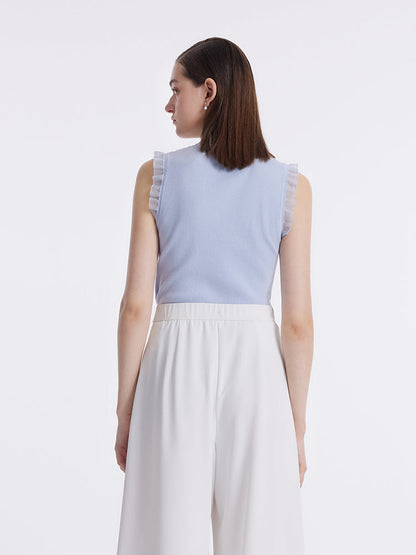 Women's Top with Ruffles Made from Tencel and Wool
