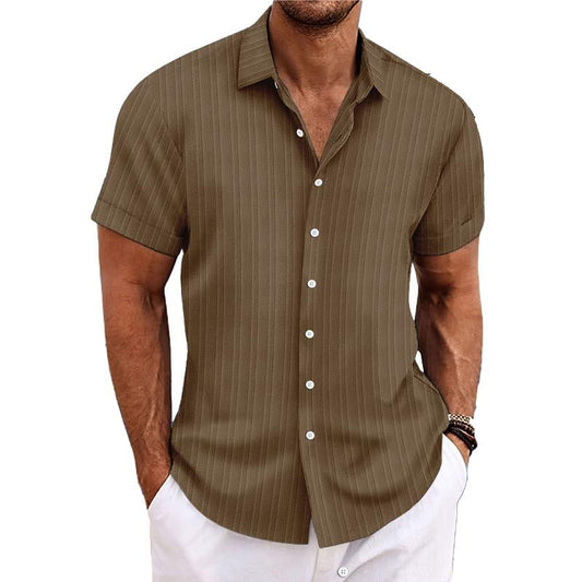 Niklas | Cotton linen striped short sleeve shirt