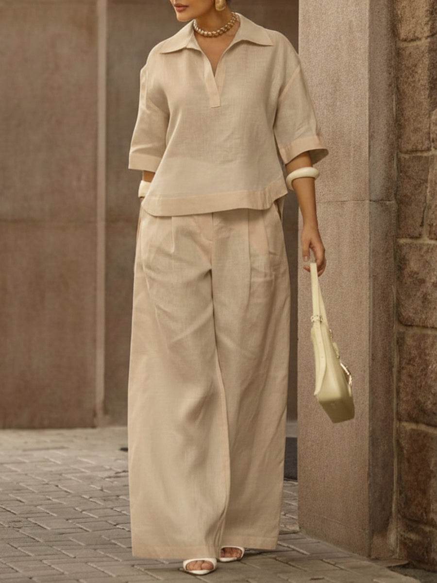 Monaa | Casual two-piece set with shirt and wide-leg pants