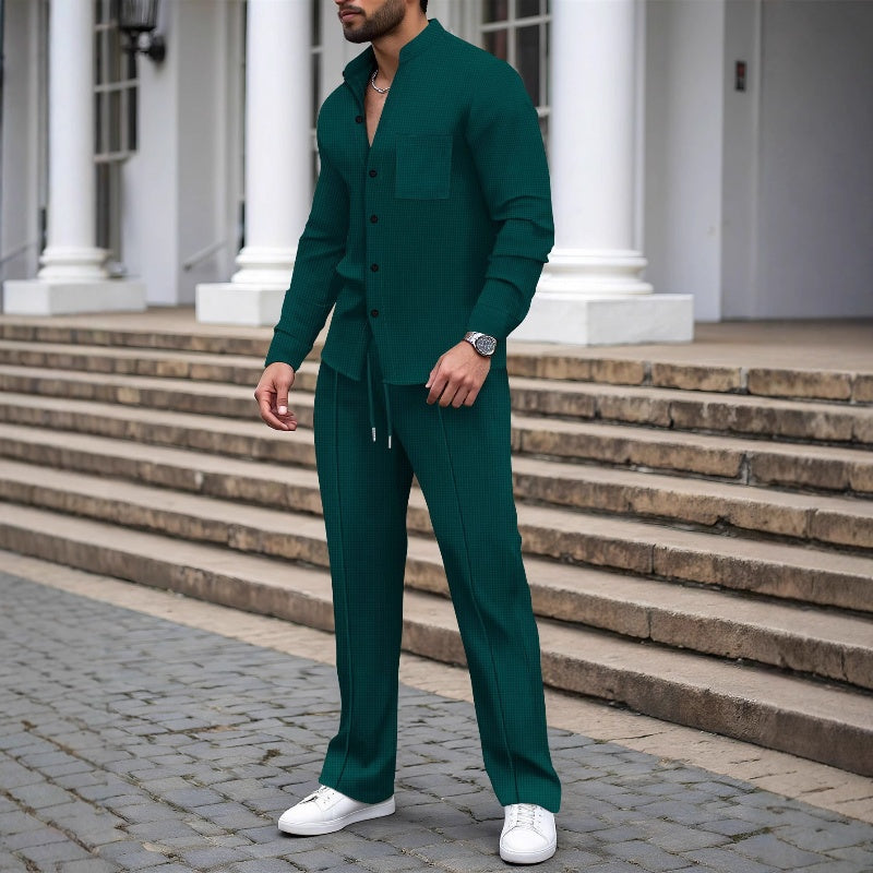 Henry | Casual Waffle Shirt Trousers Set