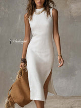 Fiora | Midi Dress with Stand Collar and Slit